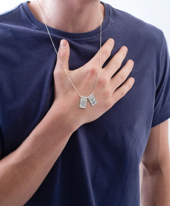 Escapulário Escudo e Regatas em Prata 925 com Corrente Veneziana 17 de 62 cm - Oficial Flamengo