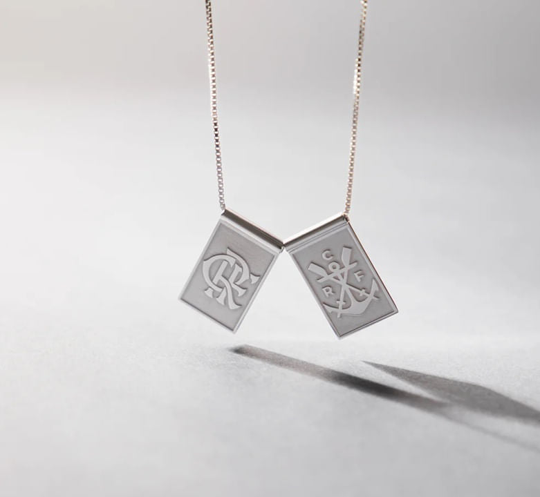 Escapulário Escudo e Regatas em Prata 925 com Corrente Veneziana 17 de 62 cm - Oficial Flamengo