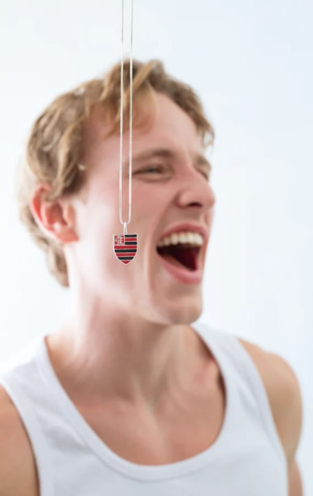 Pingente Flamengo Escudo em Prata 925 Colorido com Corrente de 60 cm – Olam